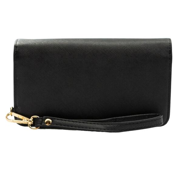 Women's Black Clutch MADISON WEST Wristlet Wallet Detachable Strap - Picture 2 of 6